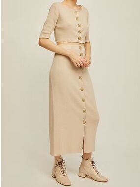 Rita Row - Mirta Buttoned Knit Skirt (Beige)